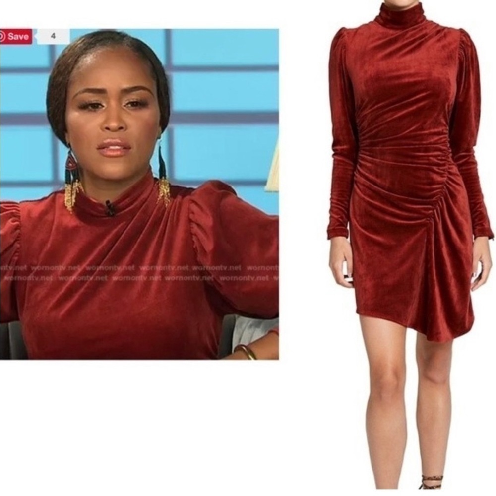 A.l.c. Marcel Ruched Velvet Mini Dress in Sumac Rust Burnt Orange 12 - Picture 2 of 15